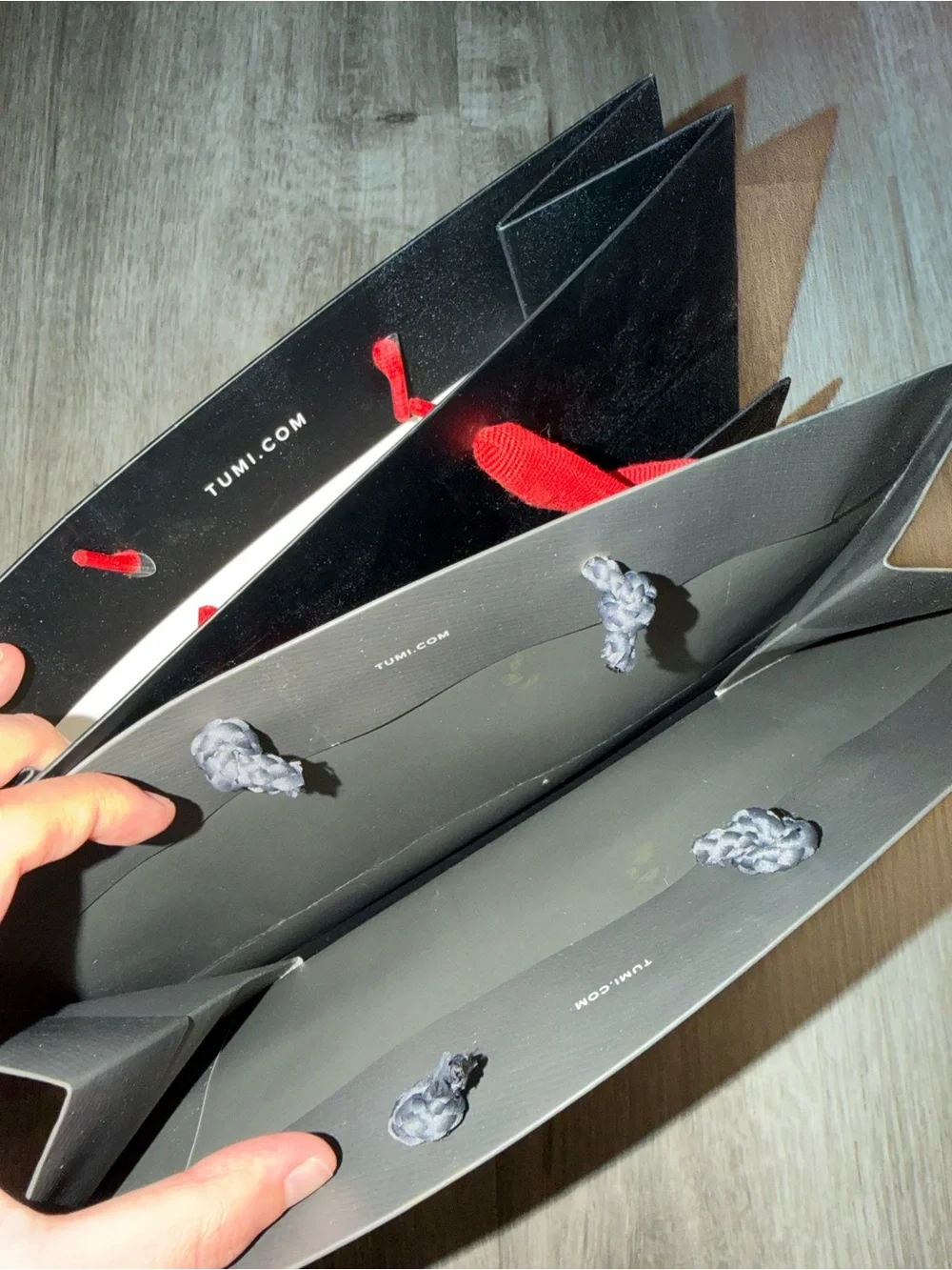 2 Tumi Shopping Bags in Black and Red
